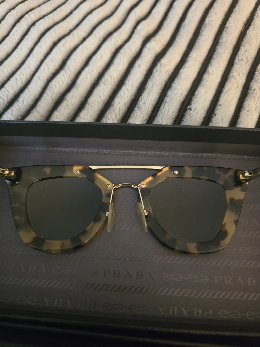 Prada SPR09Q Cinema Tortoise Shell Sunglasses Black Saffiano Leather Case + Box